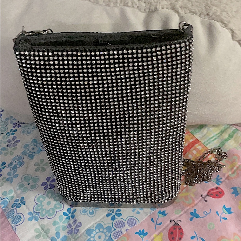 Crossbody chain strapped clutch purse with rhinestones all over